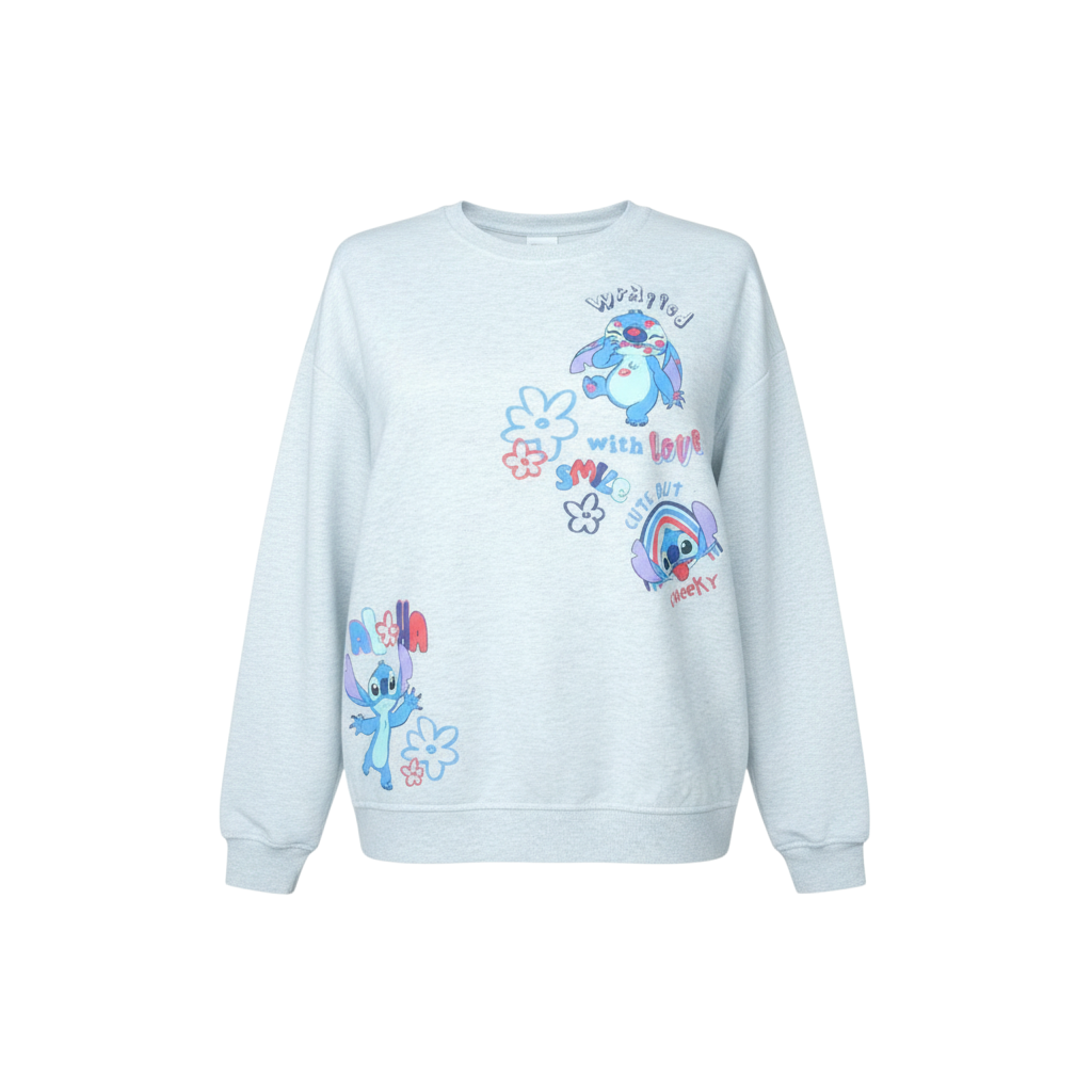 Disney Stitch Grey Graphic Pullover Sweatshirt L Unisex