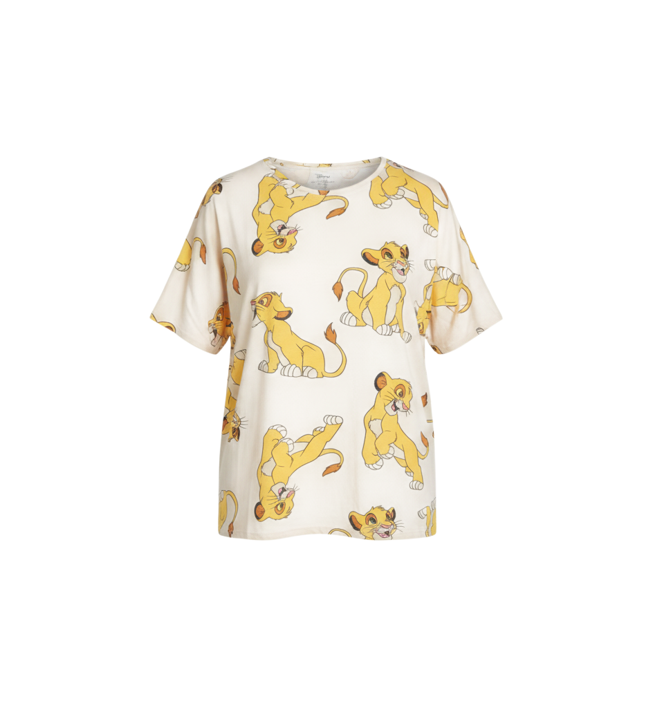 Disney Women Beige Simba Print T-Shirt 2XL Cotton Relaxed Fit