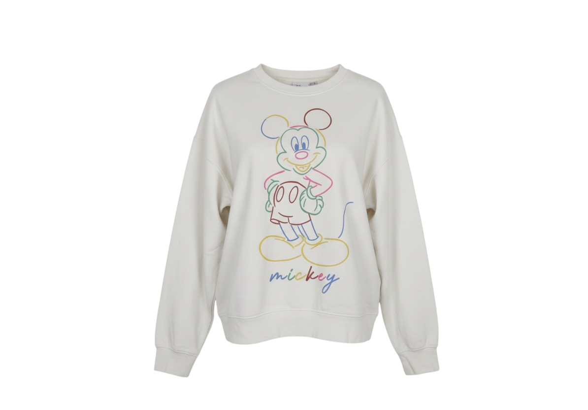 Disney Women White Mickey Mouse Printed Pullover Sweatshirt L