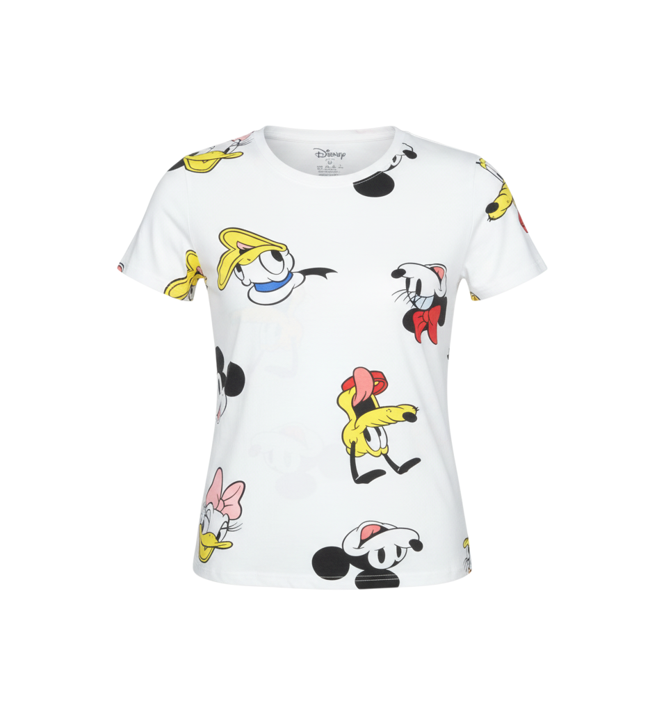 Disney Womens White Cartoon Print Cotton T-Shirt Size S