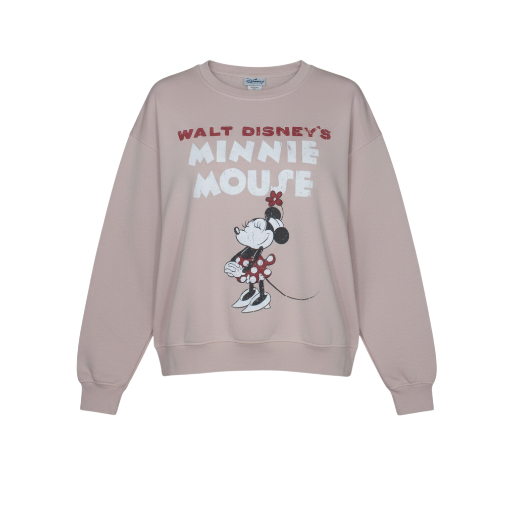 Disney Women Beige Minnie Mouse Pullover Sweatshirt L