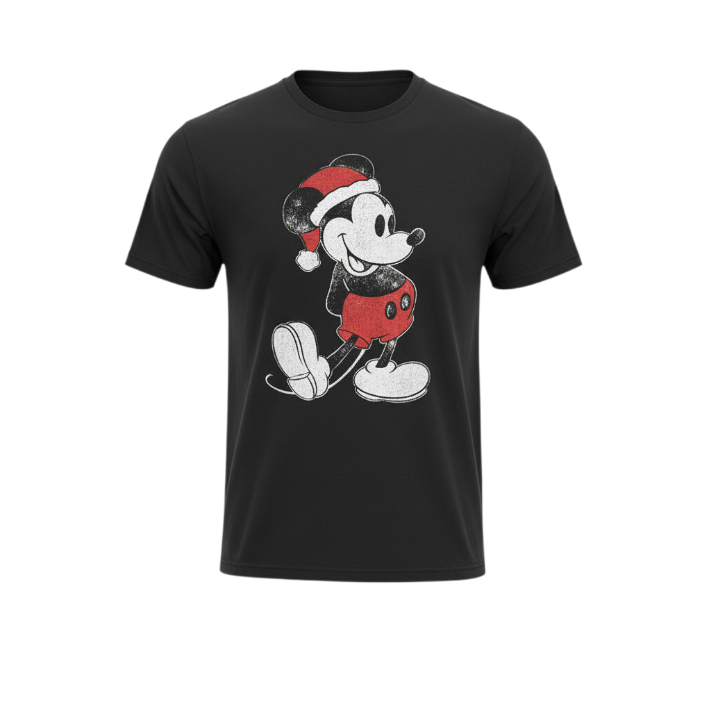 Disney Men's Black 2XL Mickey Mouse Christmas Graphic T-Shirt