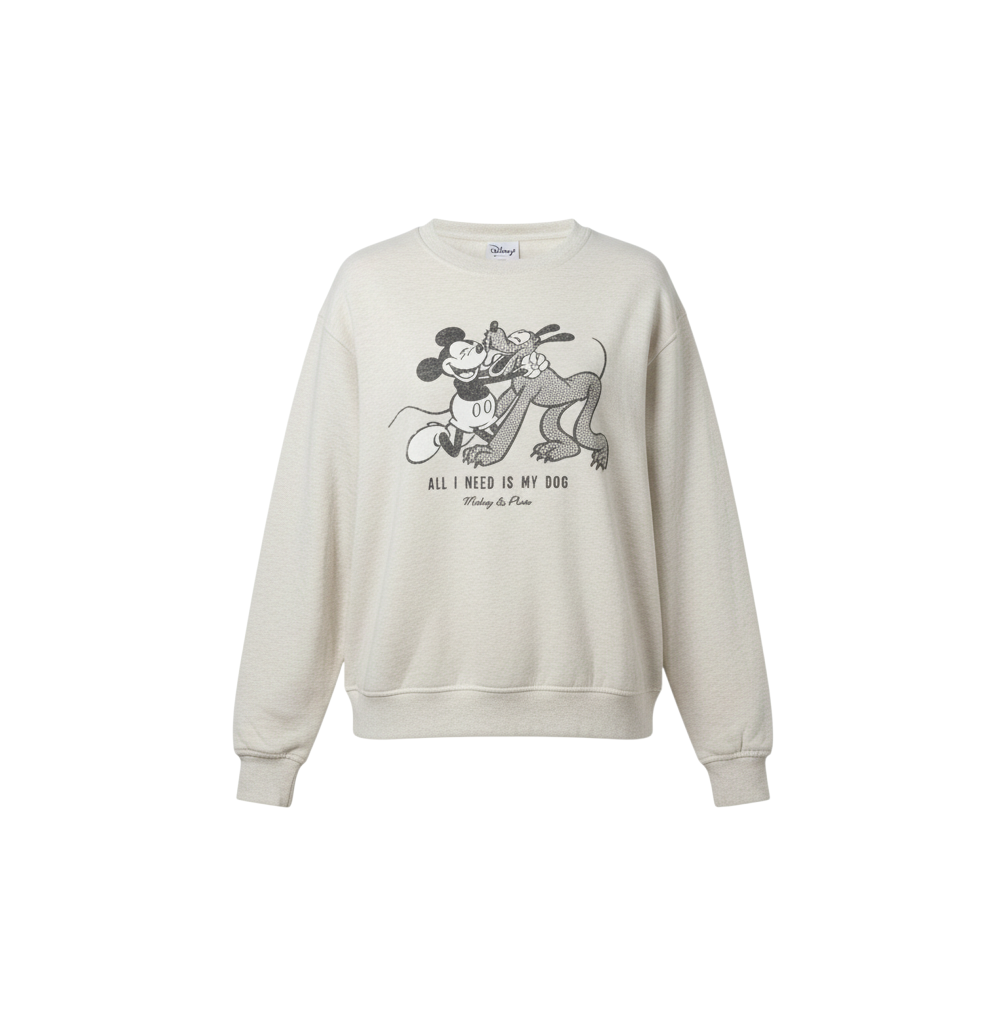 Disney Womens Beige Sweatshirt 2XS Mickey & Pluto Graphic Pullover