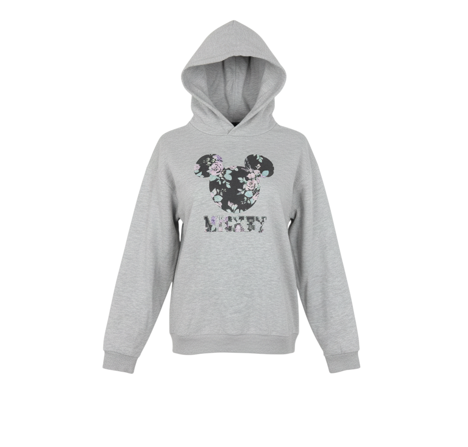 H&M Girls Grey Hoodie 11-12 Years Disney Mickey Floral Cotton Blend Pullover