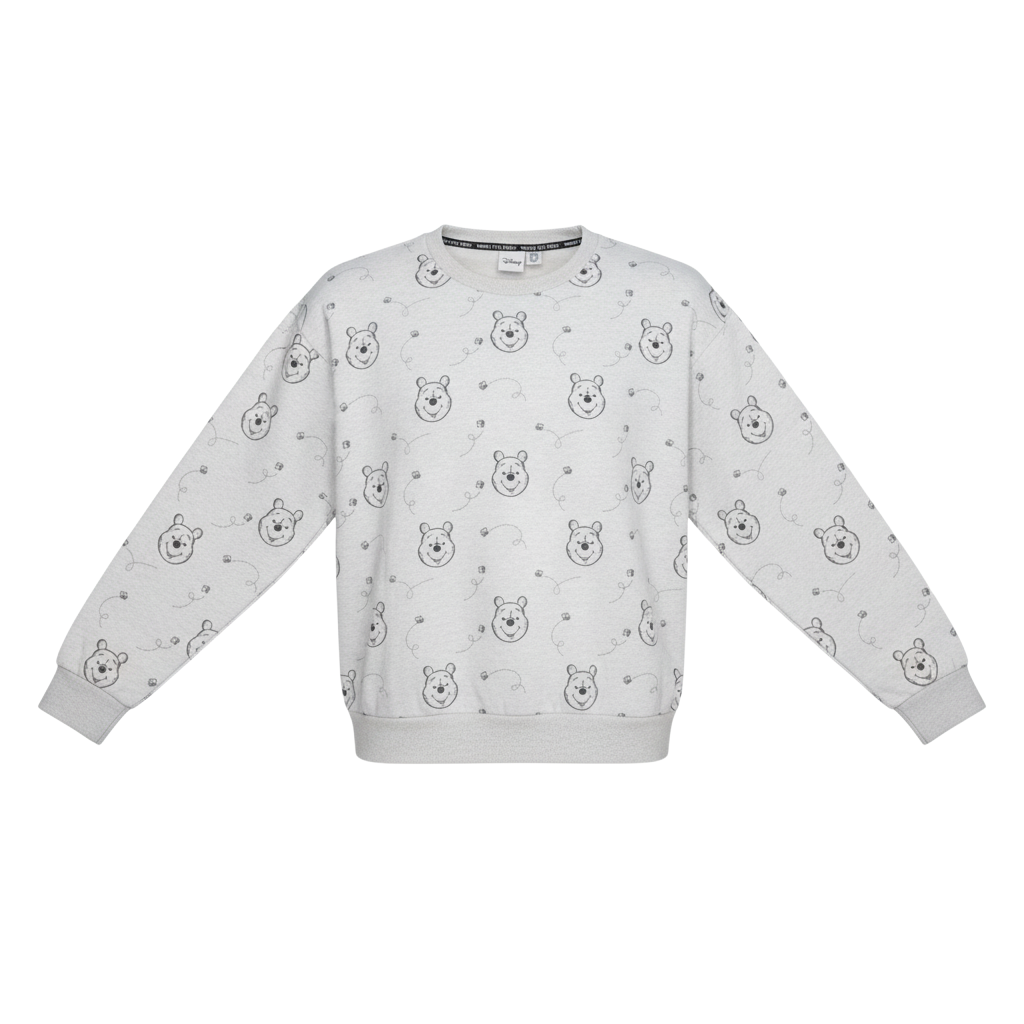 Disney Women Grey Winnie the Pooh Crew Neck Pullover Sweatshirt Size 12/14