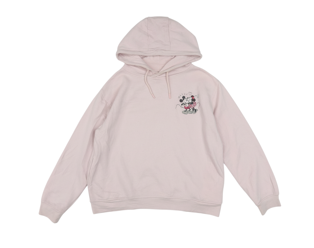 Disney Women Pink Hooded Pullover Hoodie UK 10/12 Small Minnie Mouse Print