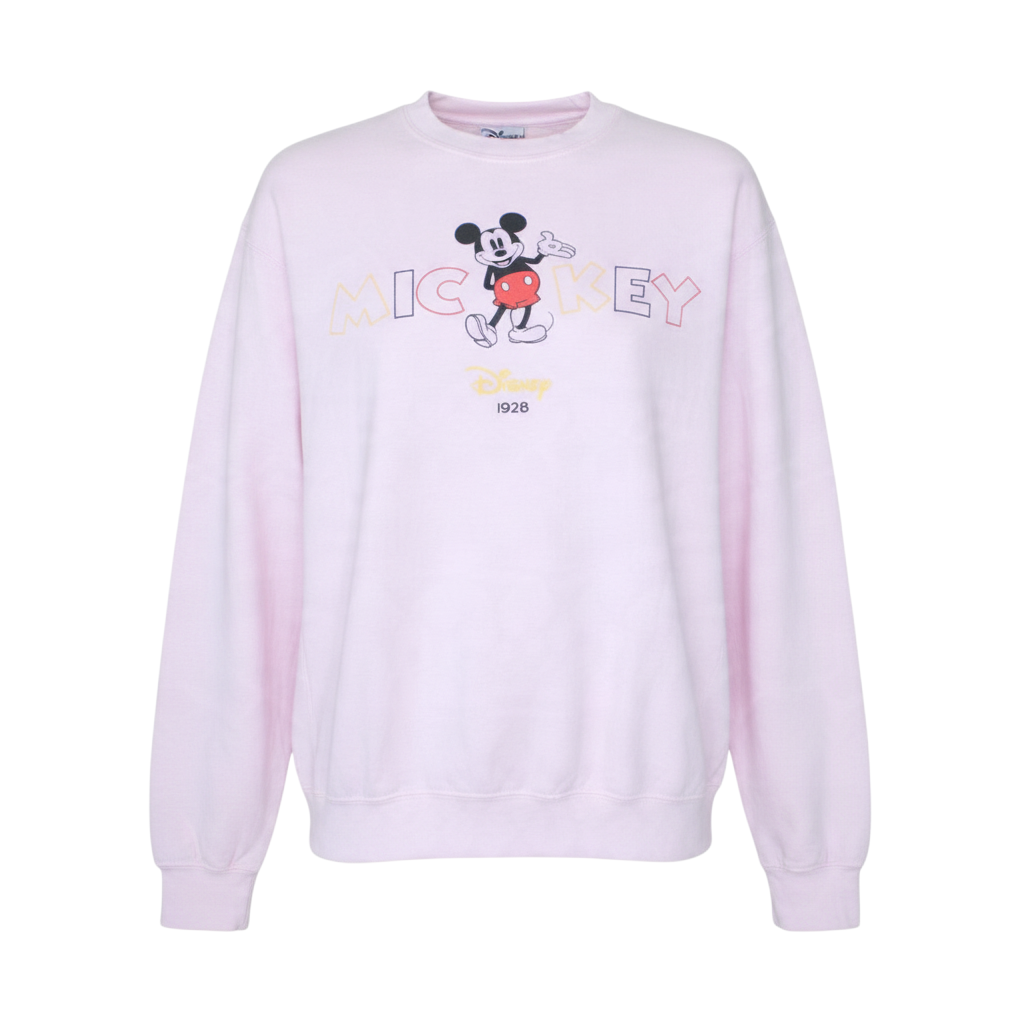 Disney Women Pink Mickey Mouse Sweatshirt Size 8 Cotton Crew Neck