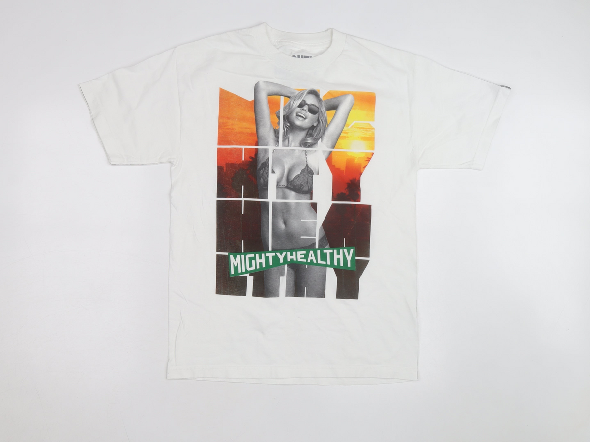Mighty Healthy Men's White Graphic Print Regular Fit T-Shirt M