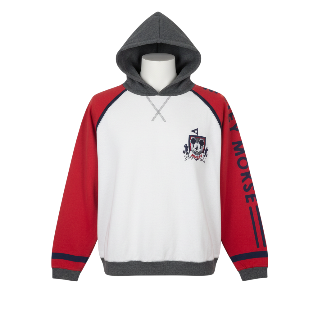 Disney Womens White Red Mickey Mouse Hoodie XL Raglan Pullover