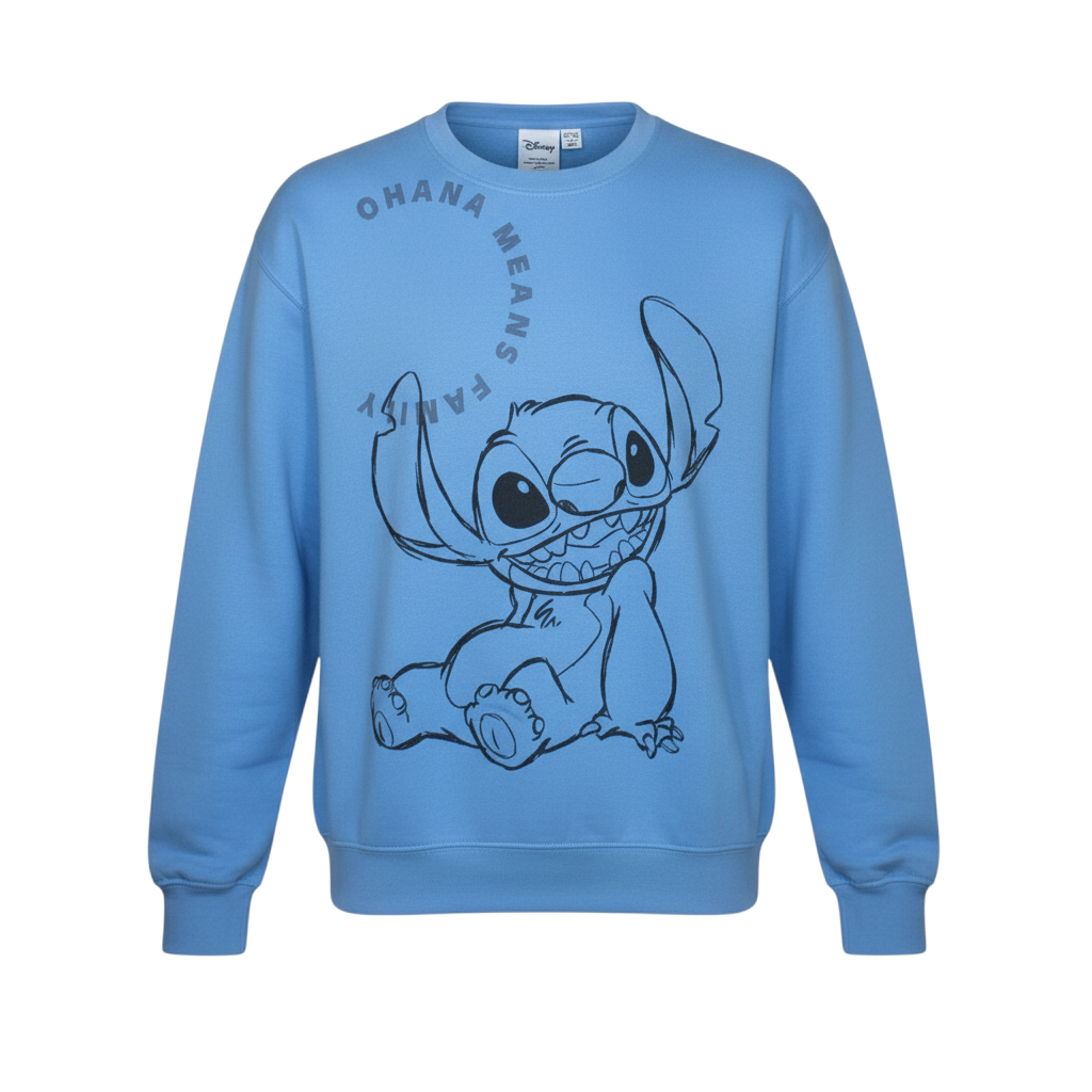 Disney Women Blue Stitch Sweatshirt XL Pullover Crew Neck Casual