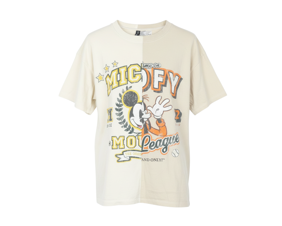 H&M Divided Women’s Beige Colourblock Mickey Mouse T-Shirt Size S