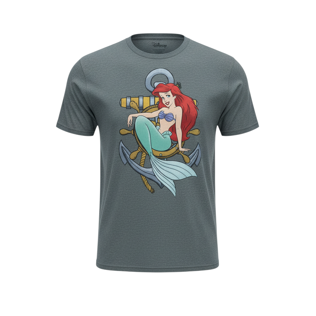 Disney Men’s Grey Ariel Graphic Crew Neck 2XL T-Shirt