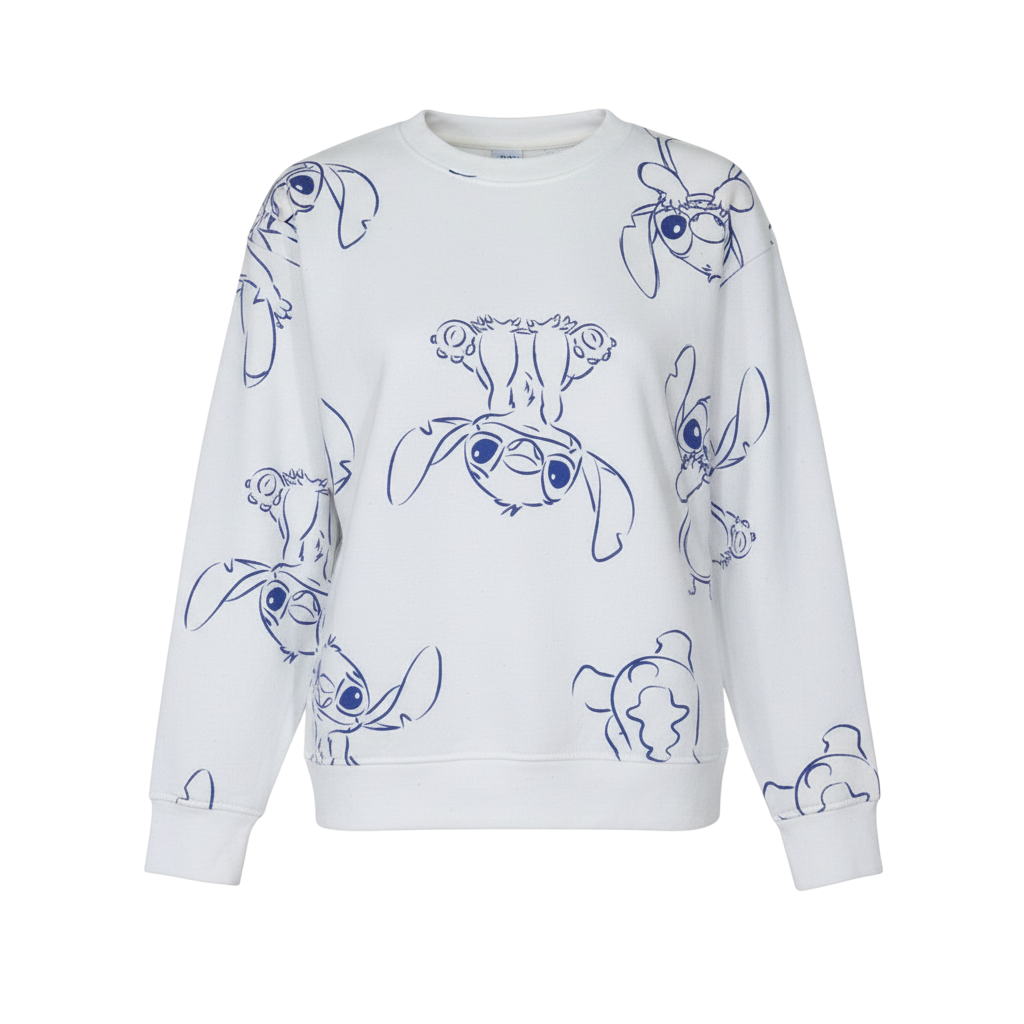 Disney Women White Stitch Print Pullover Sweatshirt Size S