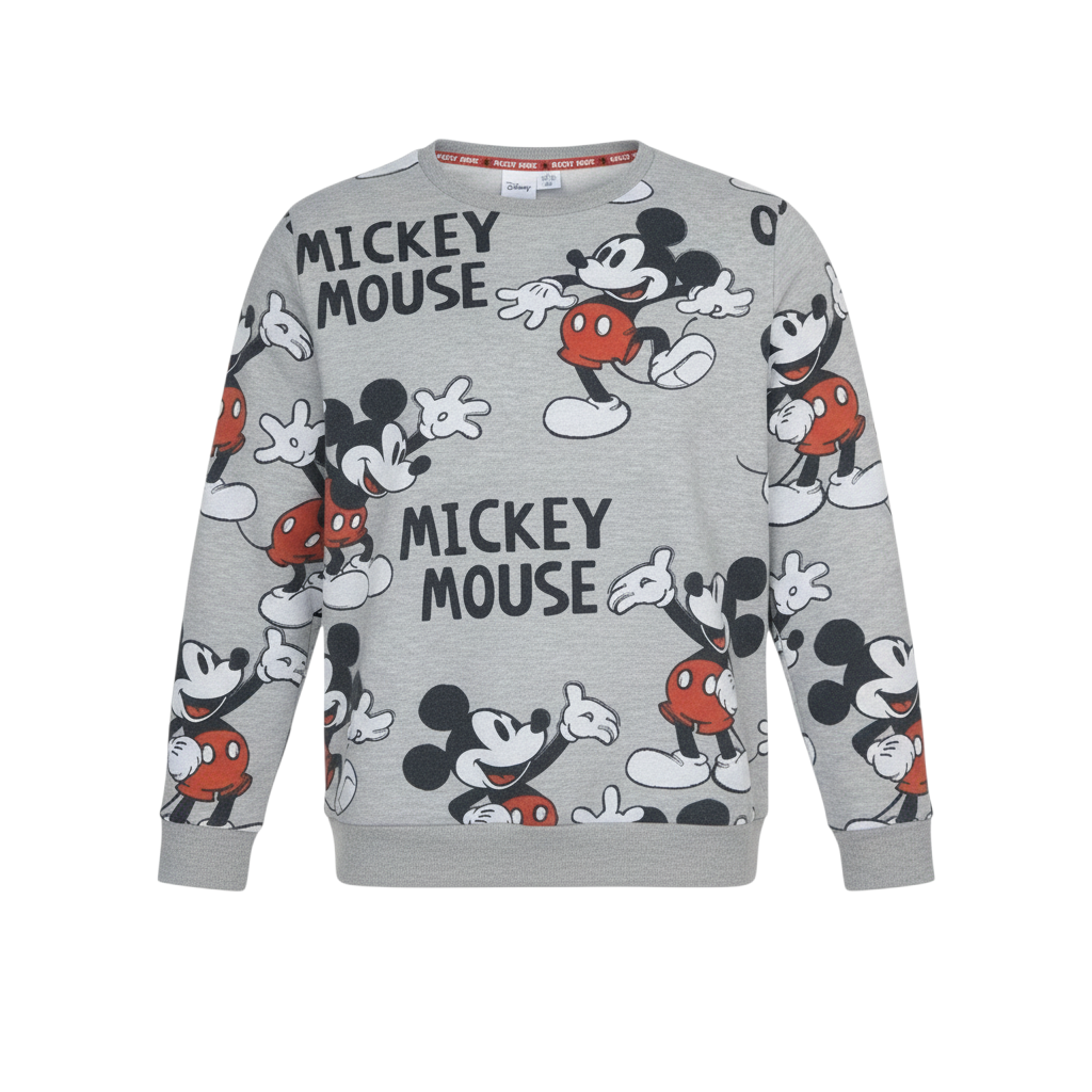 Disney Women Grey Mickey Mouse Print Pullover Sweatshirt L