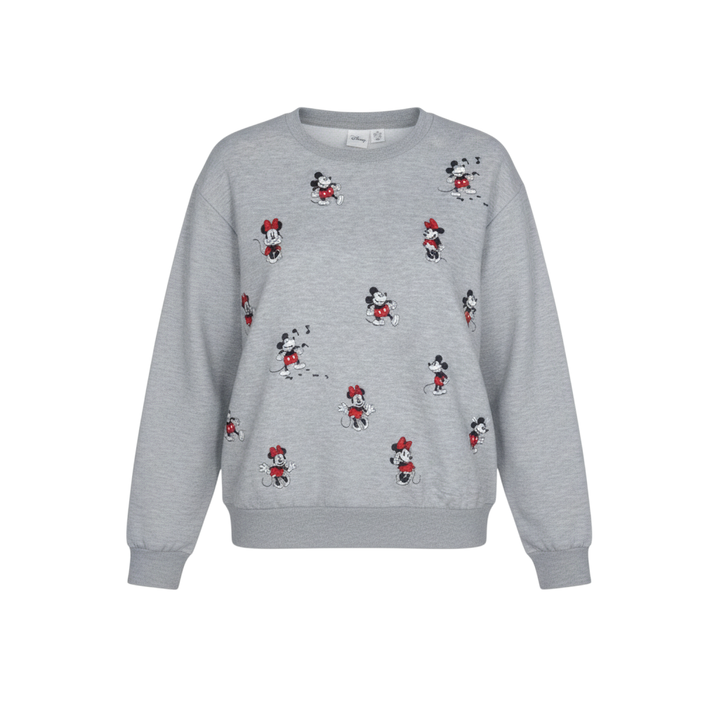 Disney Womens Grey XS Sweatshirt Mickey & Minnie Embroidered Pullover