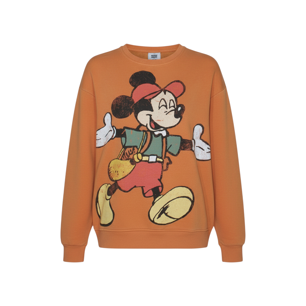 Disney Mickey Mouse Orange Sweatshirt Women S 10/12 Cotton Blend Crew Neck