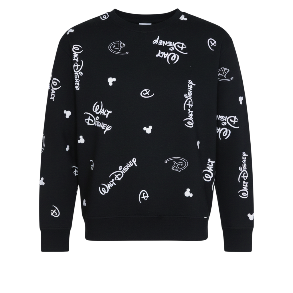 Disney Womens Black Sweatshirt 2XS Crew Neck Long Sleeve Walt Logo Print