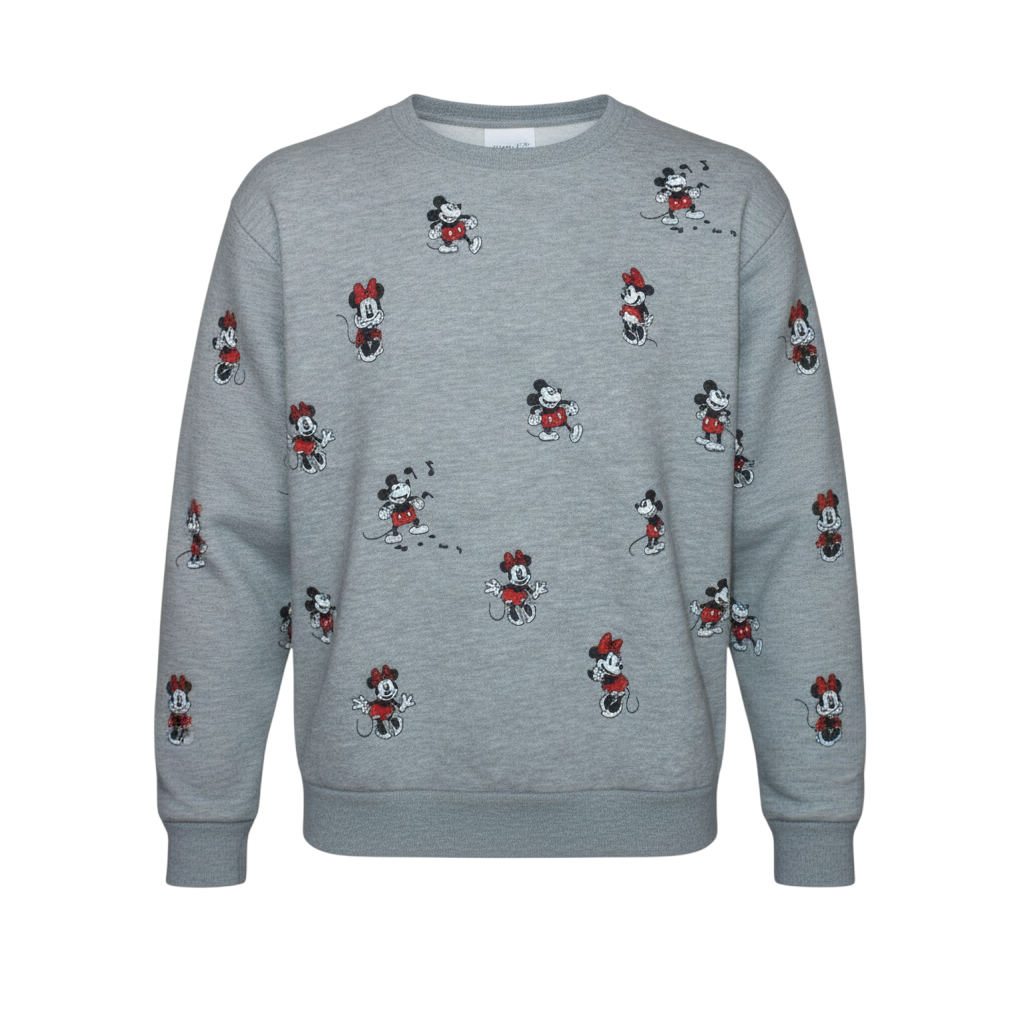 Disney Women's Grey Mickey & Minnie Crew Neck Sweatshirt Size M