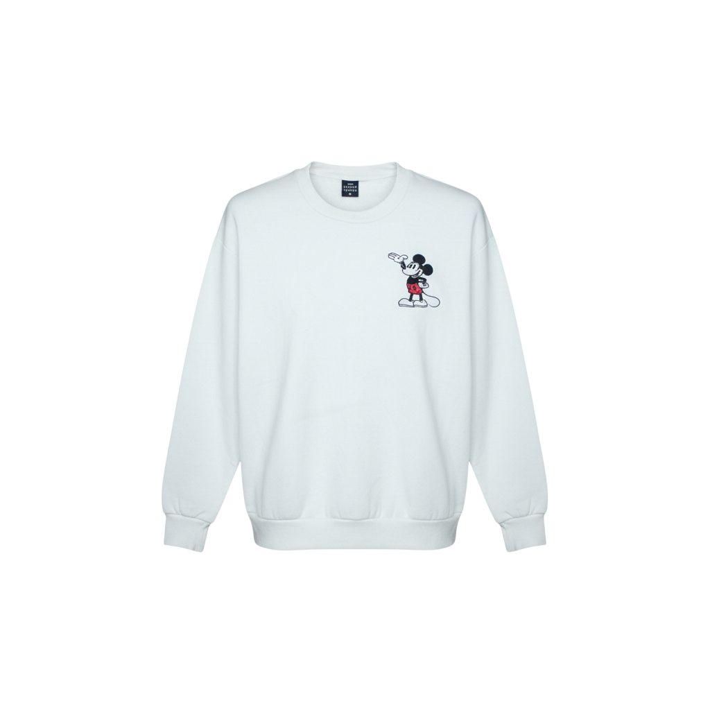 Disney Mickey Mouse White Sweatshirt Women UK 12-14 Pullover Cotton Blend
