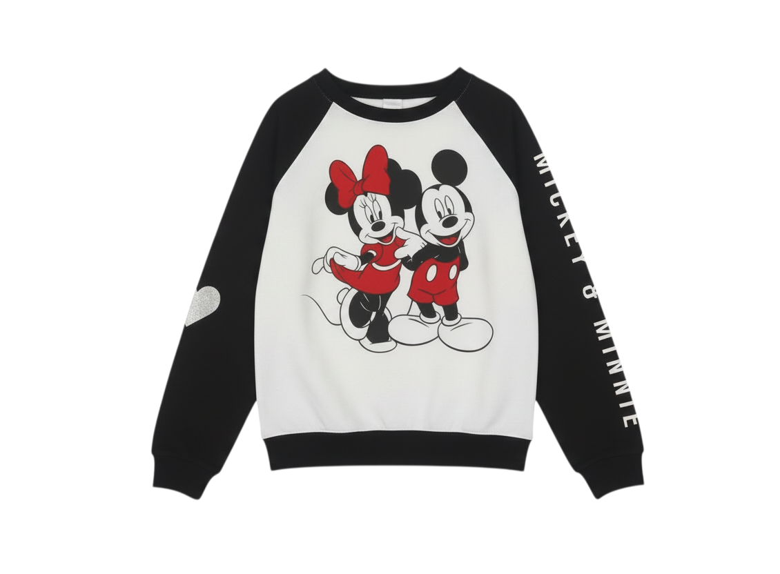 Disney Girls Black & White Mickey & Minnie Sweatshirt M (7-9) Cotton Blend