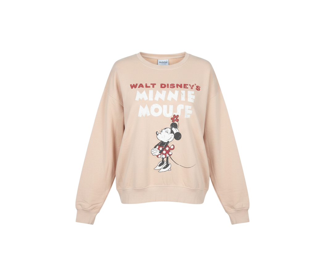 Disney Women Beige Minnie Mouse Pullover Sweatshirt Size 16 L