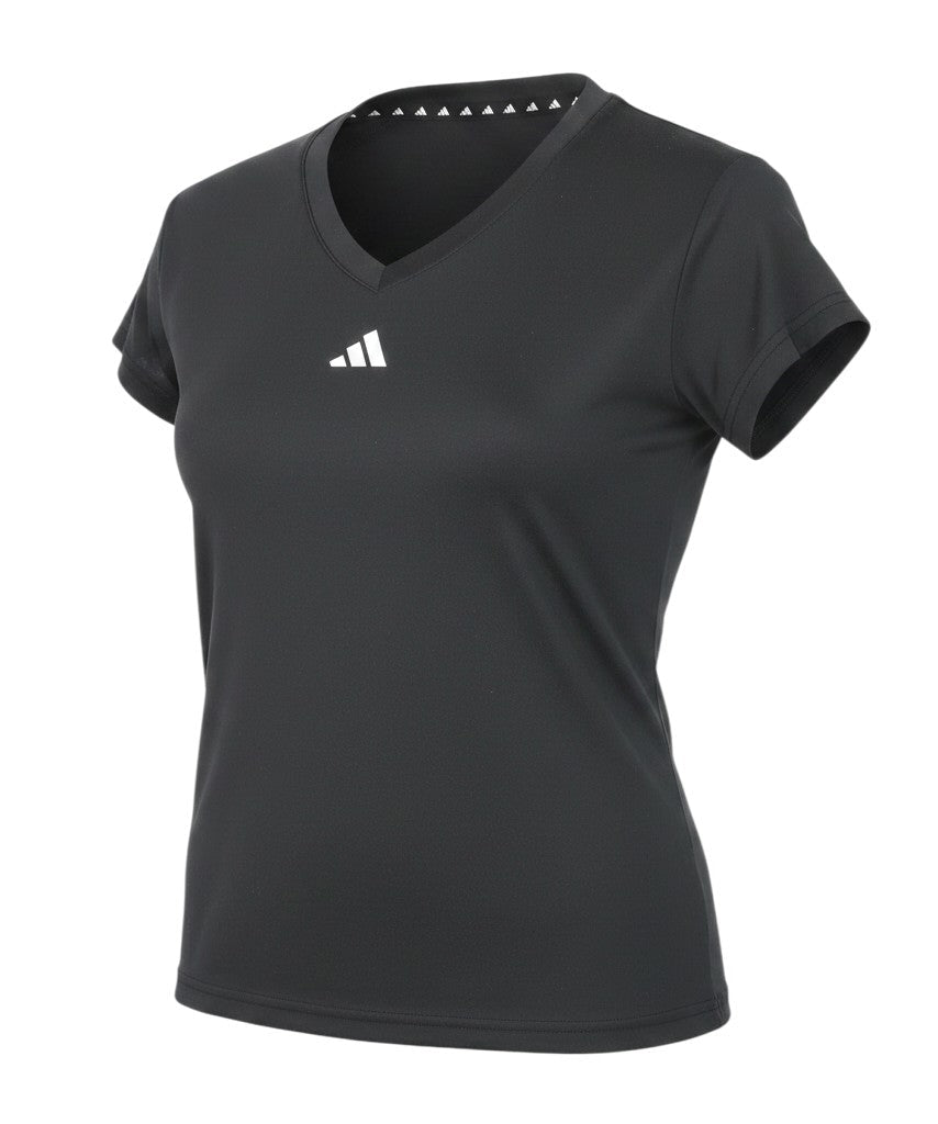 Prewornwholesale adidas women's black V-neck athletic T-shirt with short sleeves and chest logo