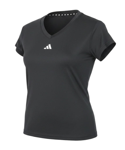 Prewornwholesale adidas women's black V-neck athletic T-shirt with short sleeves and chest logo