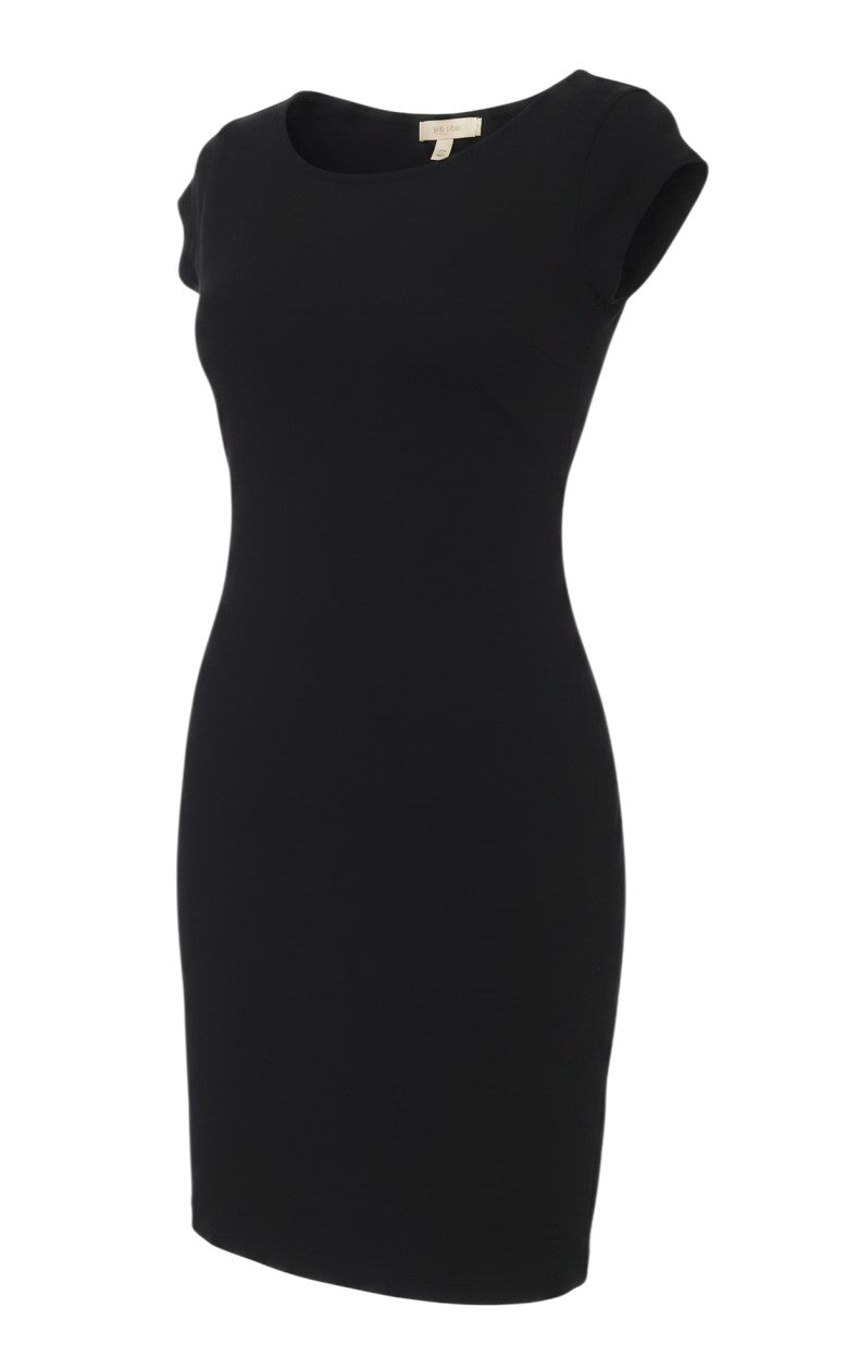Prewornwholesale black L.O.G.G. bodycon knee-length jersey dress with short sleeves and a scoop neckline.