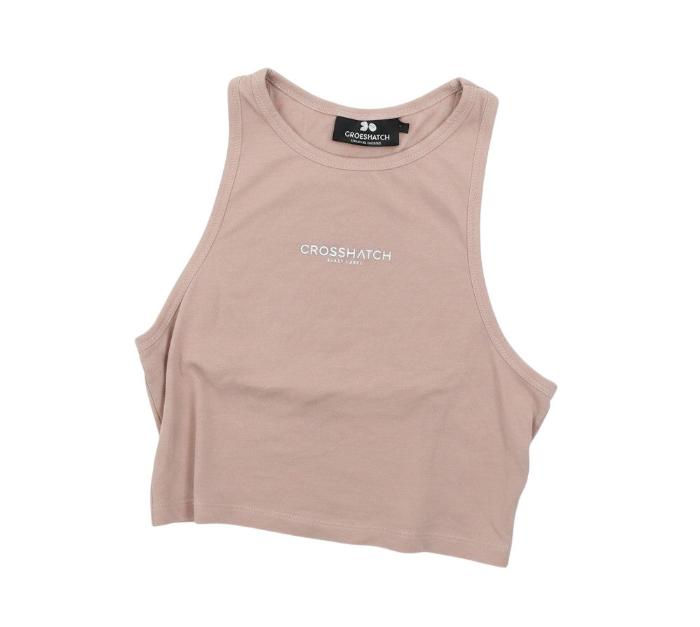 Crosshatch Womens Pink  Cotton Cropped Tank Size L Crew Neck Pullover