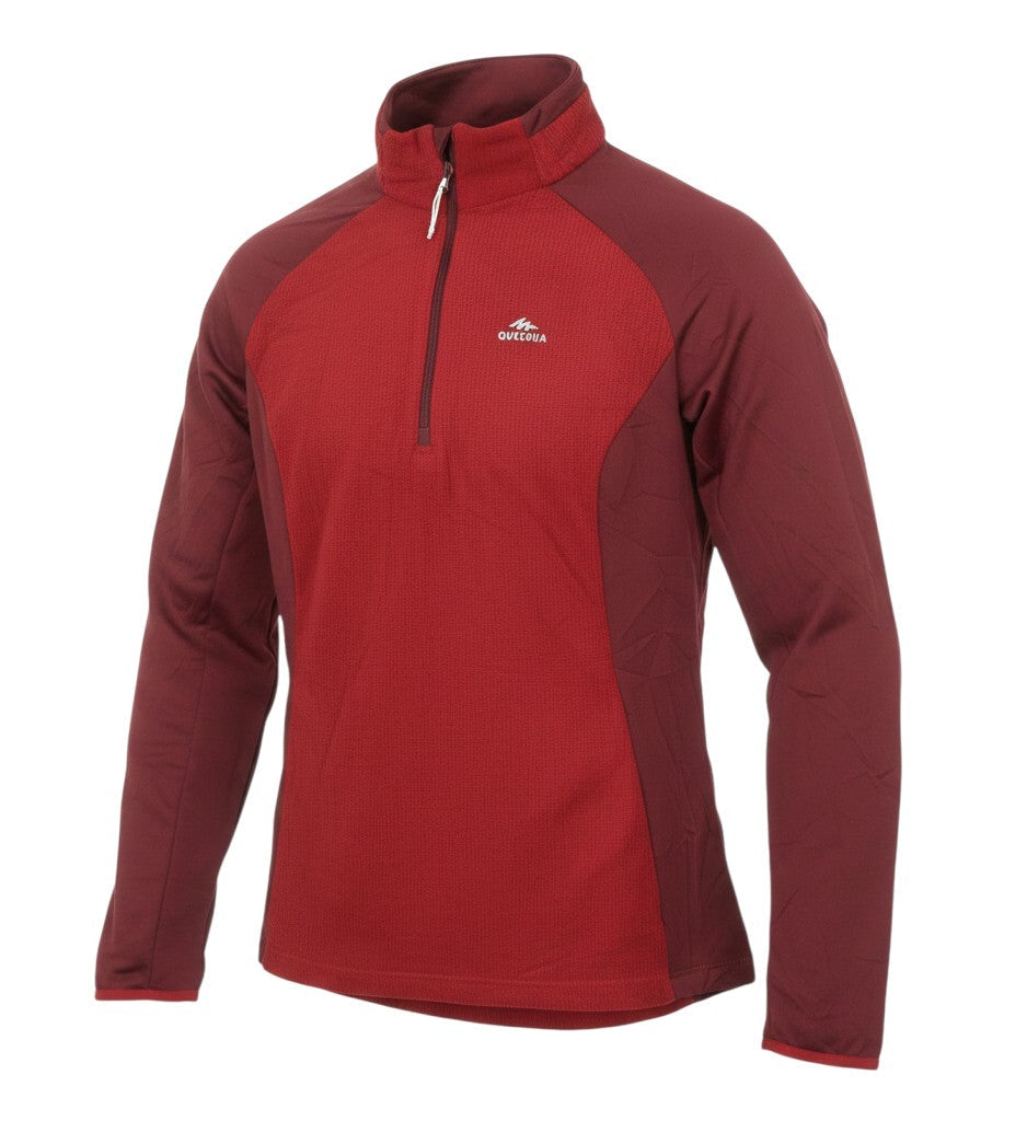 Prewornwholesale DECATHLON womens red colourblock polyester pullover with a mock neck and quarter zip closure
