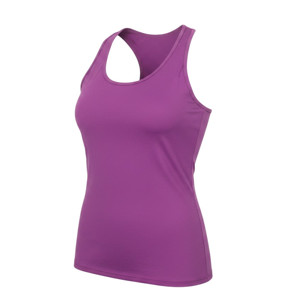 Prewornwholesale Denchi women's purple polyester racerback tank top with a scoop neck for athletic wear