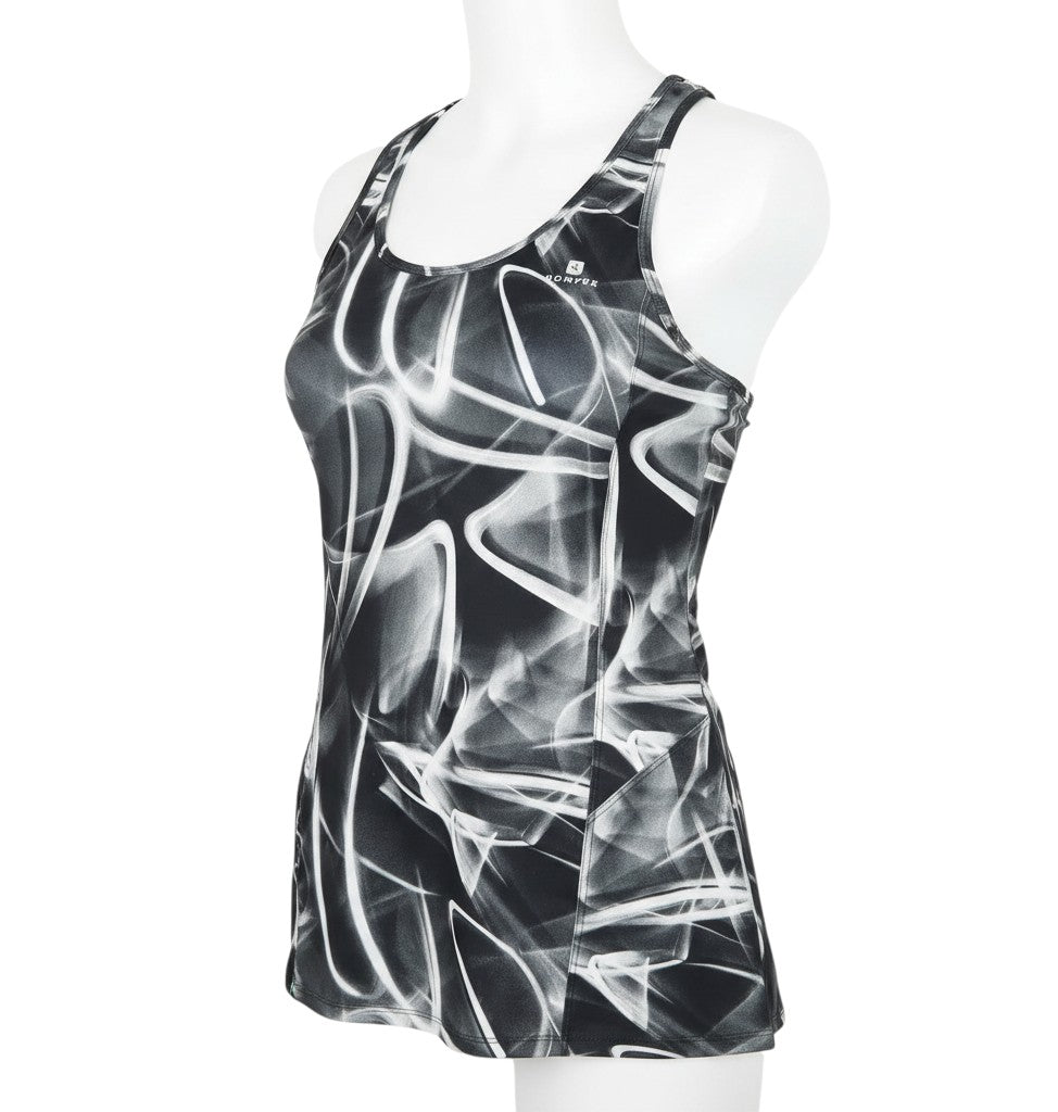 Front view of Domyos women’s grey geometric basic tank, size M