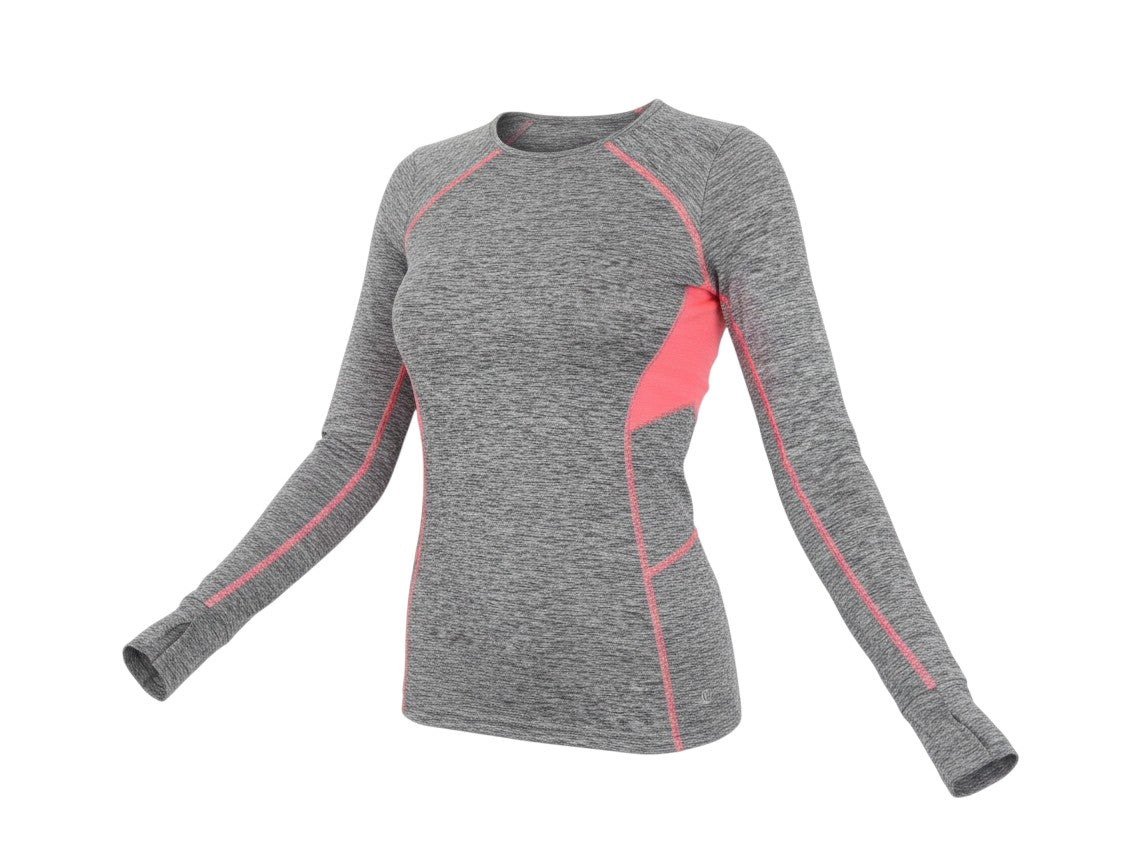 Prewornwholesale St. Bernard grey marl long sleeve activewear top with pink contrast panels and thumbhole cuffs