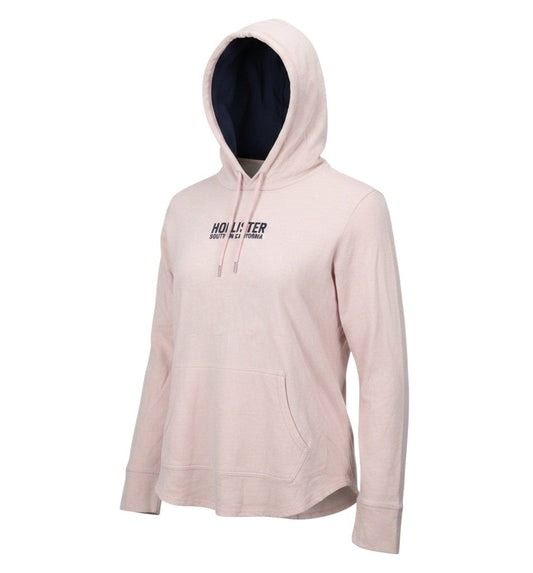 Prewornwholesale Hollister pastel pink cotton pullover hoodie with navy hood lining and chest logo