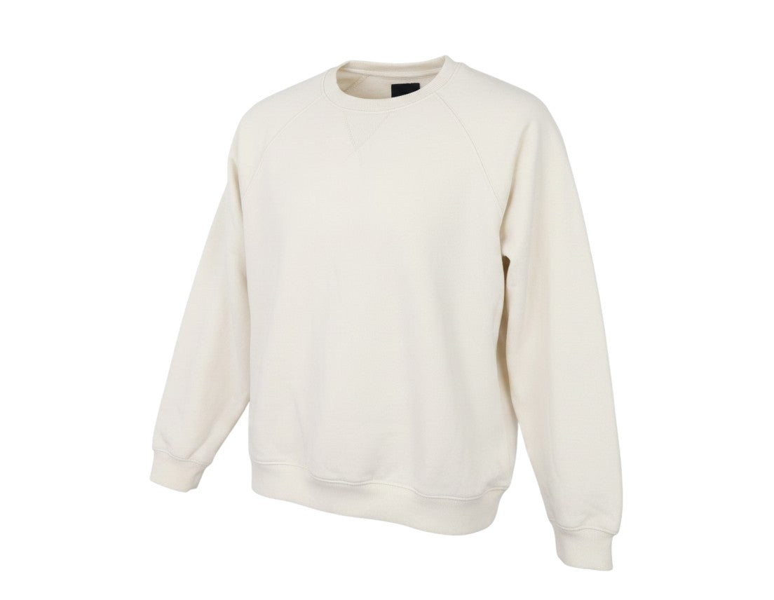 Prewornwholesale ivory cotton blend crew neck sweatshirt with raglan sleeves and ribbed trim