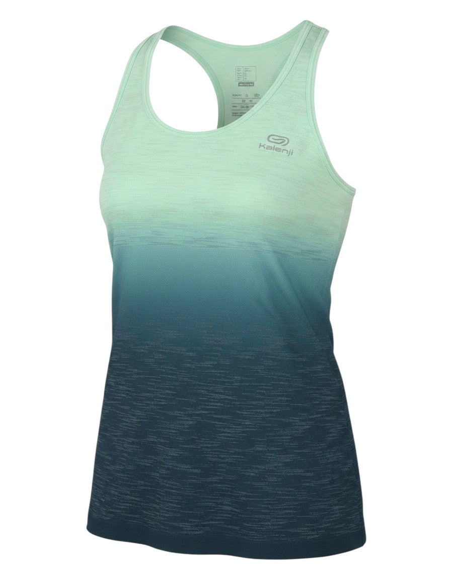 Prewornwholesale Kalenji women's green ombre racerback running tank top in breathable moisture-wicking fabric