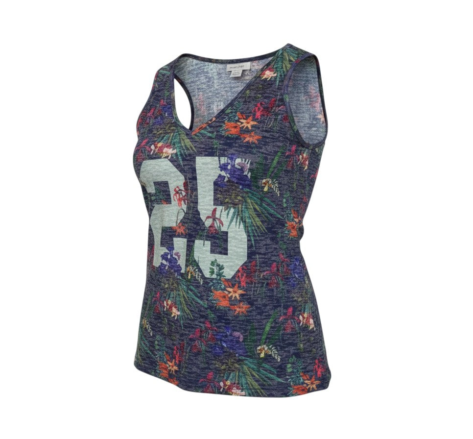 Prewornwholesale women's navy floral tank top with a large white number 25 graphic and V-neckline