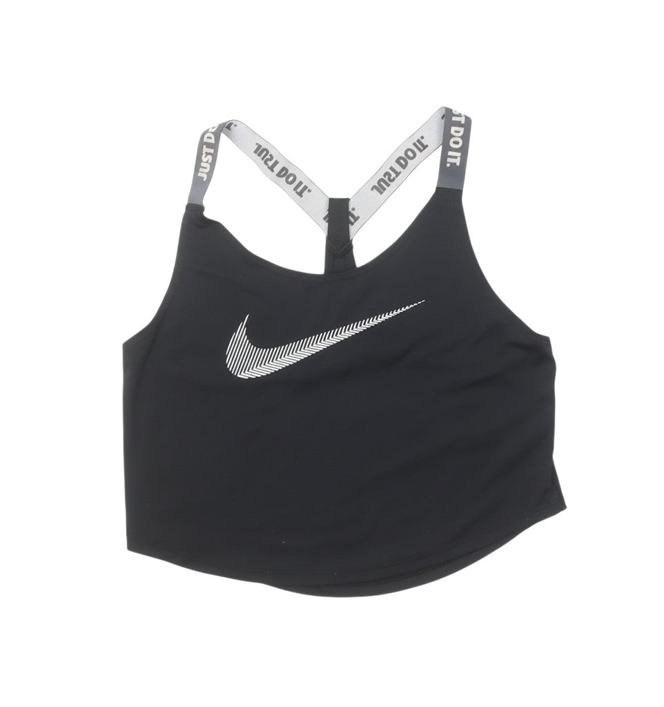 Prewornwholesale Nike black Dri-Fit racerback tank top with Just Do It branded straps and white swoosh logo