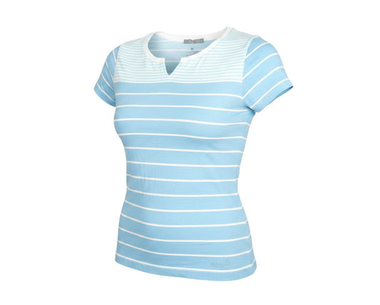 Prewornwholesale Peter Storm women's sky blue and white striped short sleeve V-neck cotton blend activewear T-shirt