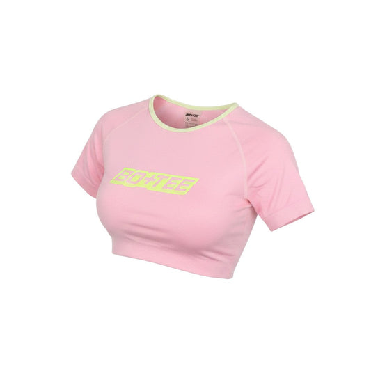 Bo+Tee Womens Pink Cropped Activewear T-Shirt Size S