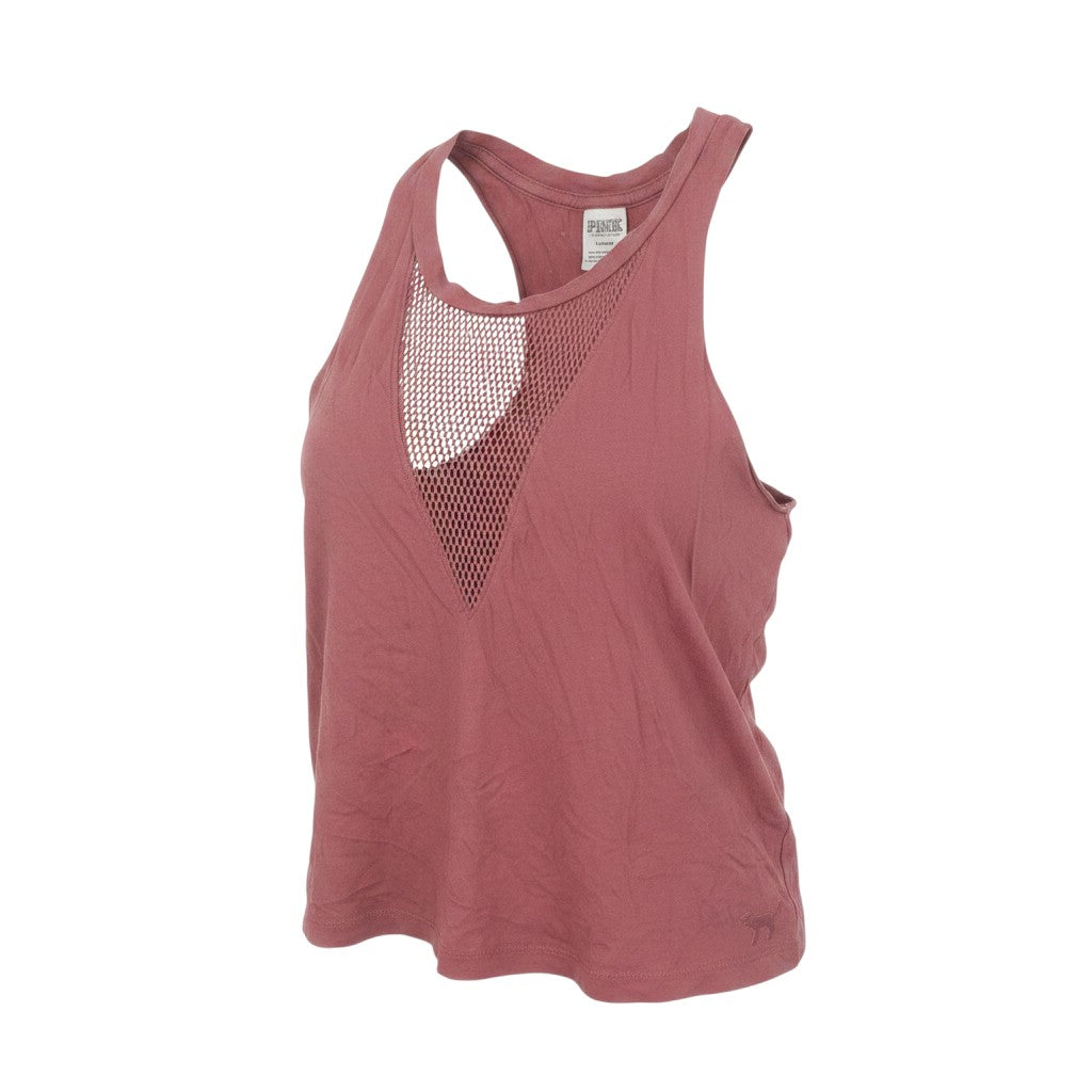 Prewornwholesale Victoria's Secret Pink cropped tank top in dusty pink with a racerback and mesh front panel
