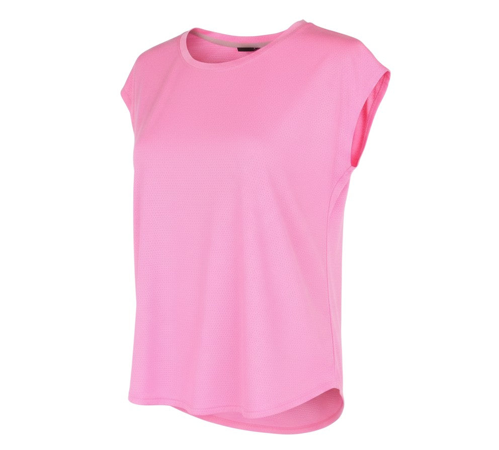 Prewornwholesale Gina Tricot pink polyester basic t-shirt with a boat neck and short cap sleeves