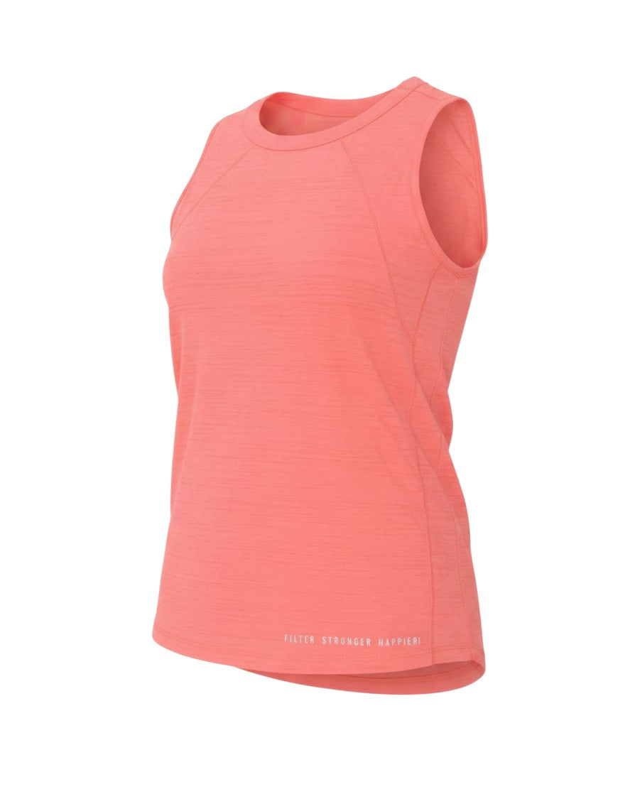 Prewornwholesale womens pink polyester tank top with a boat neck and curved hem detail