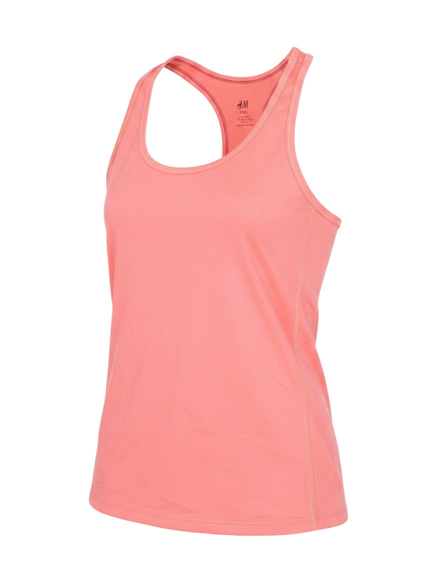 Prewornwholesale H&M pink racerback tank top with a scoop neckline, crafted from moisture-wicking athletic jersey.