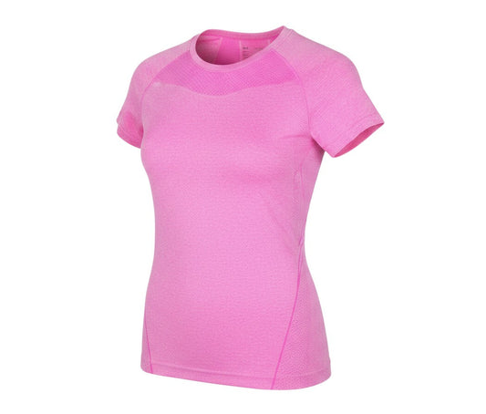 Prewornwholesale pink slim fit active T-shirt with short sleeves and crew neck in moisture-wicking performance fabric.