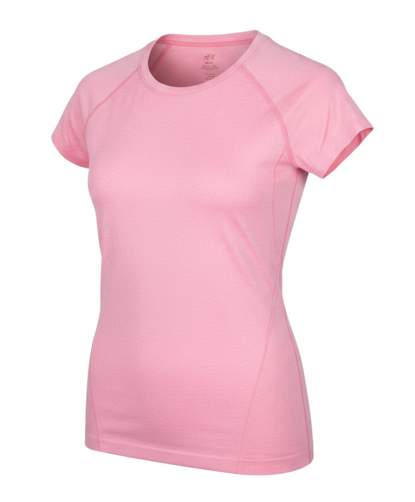Prewornwholesale H&M women's pink short-sleeve sport t-shirt with raglan sleeves and breathable fabric