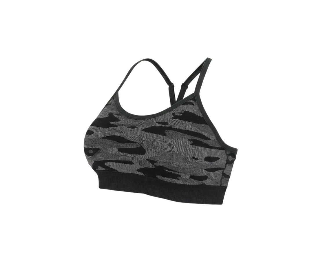 Reebok Womens Black Geometric Nylon Cropped Casual Size L Round Neck