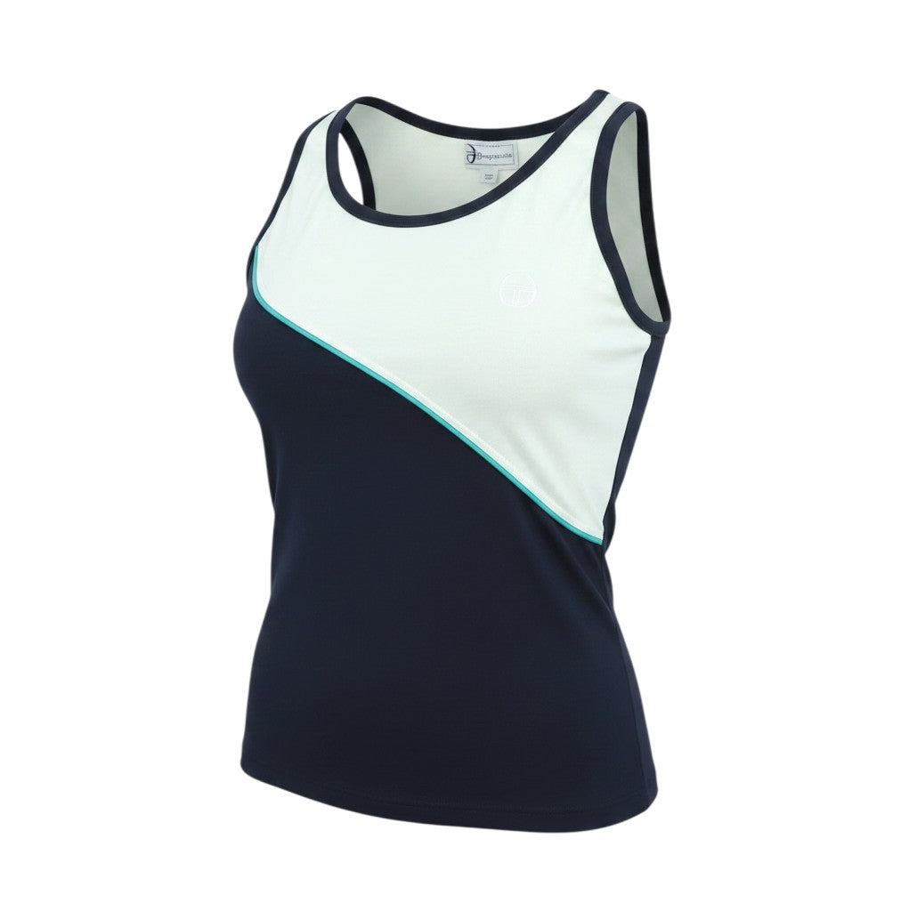 Prewornwholesale Sergio Tacchini women's blue and white polyester tank top with scoop neck and logo detail