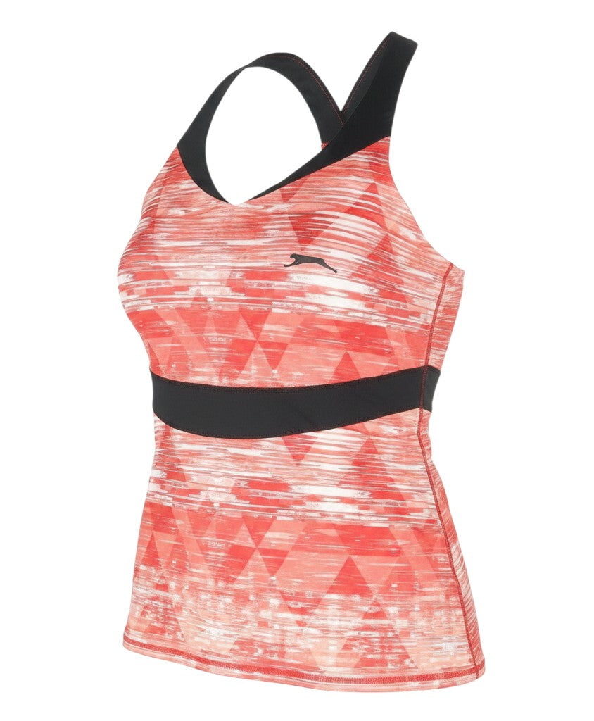 Prewornwholesale Slazenger women's pink geometric print polyester halter tank top with black trim
