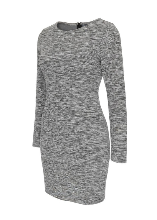 Prewornwholesale Superdry grey long sleeve bodycon jersey dress with a crew neckline and fitted silhouette.